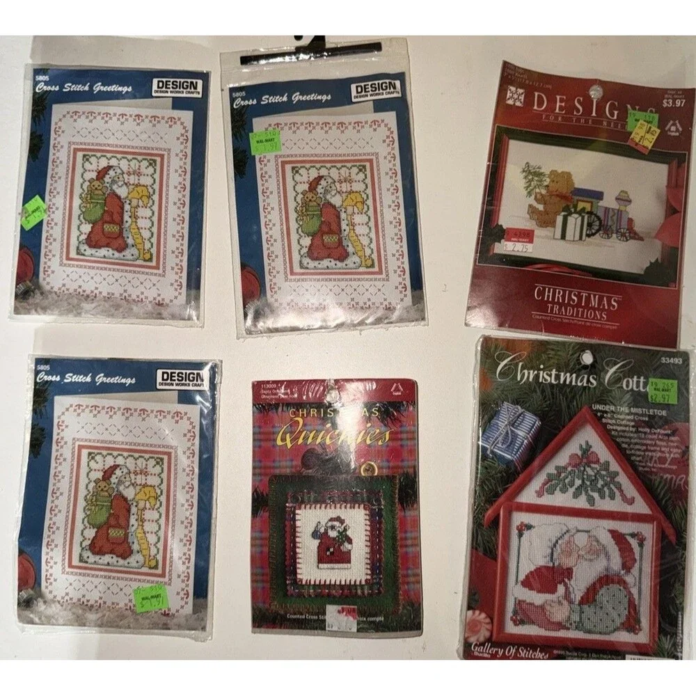 Vtg Cross Stitch Set Kits Christmas Holiday Set Of 6